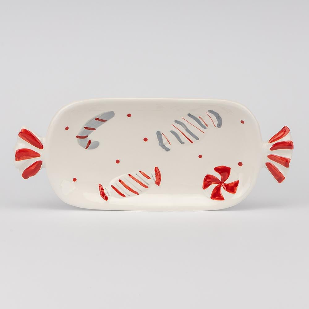 Новогоднее сервировочное блюдо для десертов Новогодние конфеты 31,5х13 см Белый (147-816037-026)