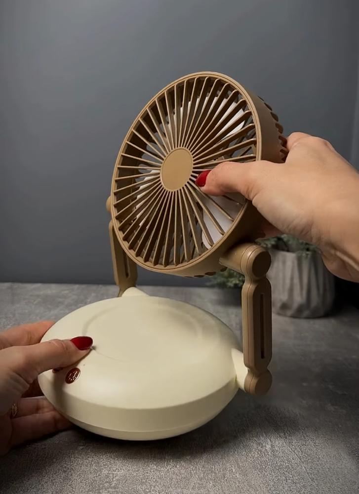 Вентилятор настільний на акумуляторі USB Type-C 1200 мАг 3 швидкості LED підсвітка Коричневий (27418614) - фото 4