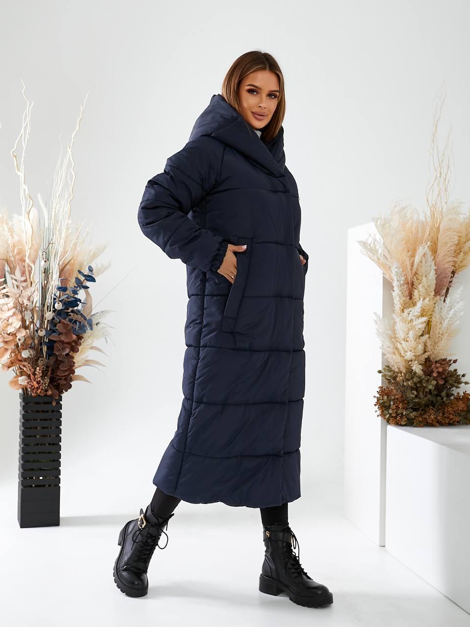 Куртка-пальто зимнее длинное Аiza А520 р. 42-44 Синий (А520_синій 42-44) - фото 4