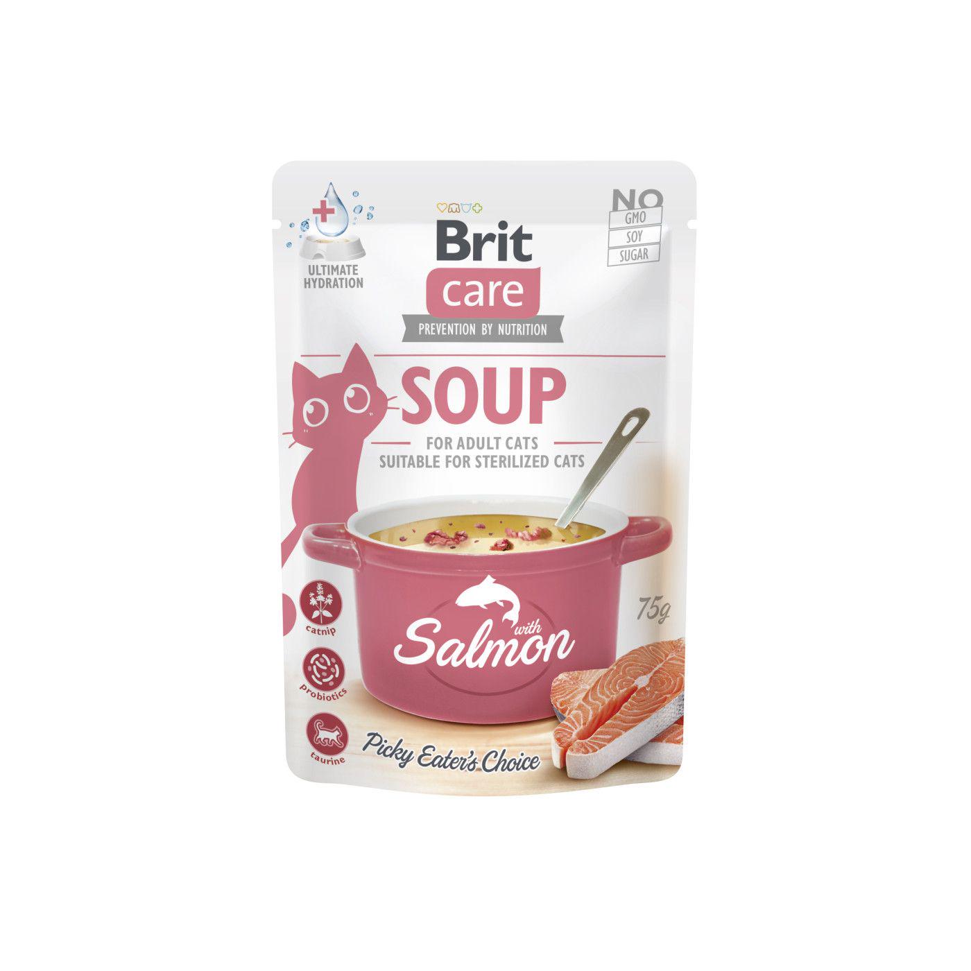 Корм ​​вологий Brit Care Soup Salmon для котів суп з качкою 75 г 15 шт. (101153_набір) - фото 2