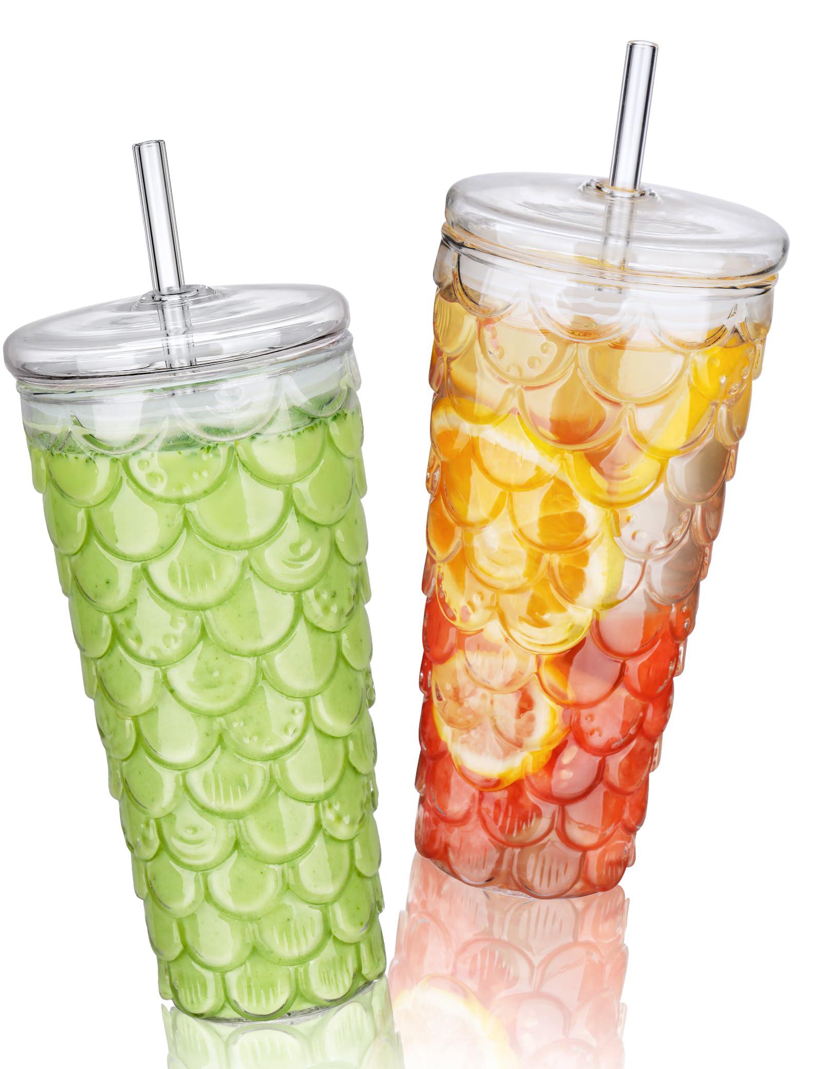 Набор стаканов Хвост русалки с крышками и трубочками/боросиликатное стекло 2х580 мл Прозрачный (906306)