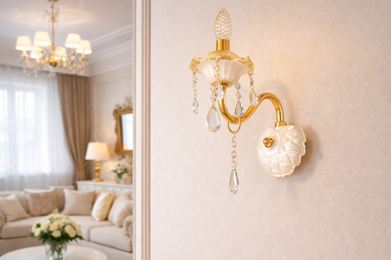 Бра класичне з білого скла Золотий (N8020/1G)