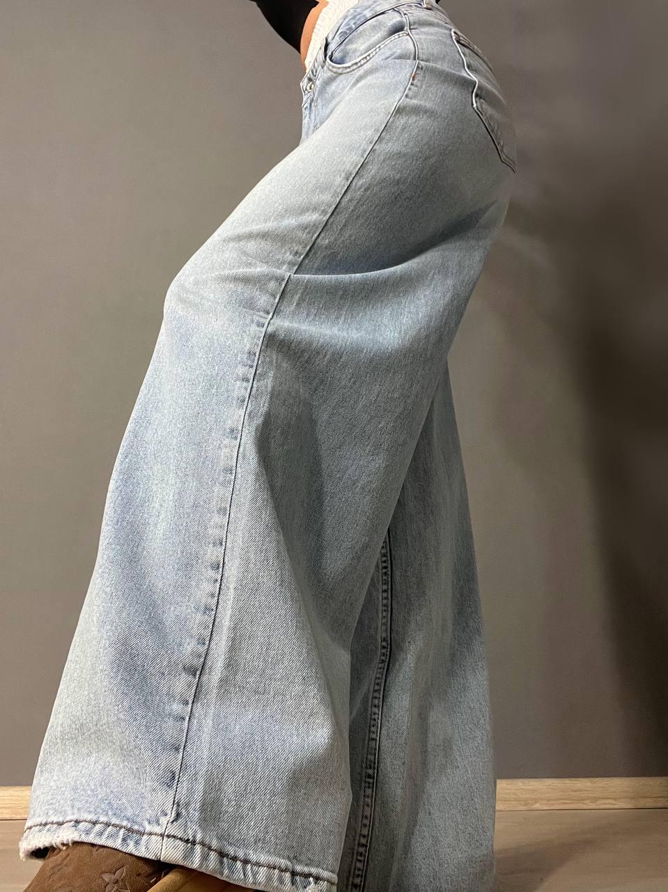 Джинси жіночі I8 162-24 PALAZO BOXER резинка на талії широкі кльош від стегна р. 27 Білий/Блакитний (1593) - фото 10