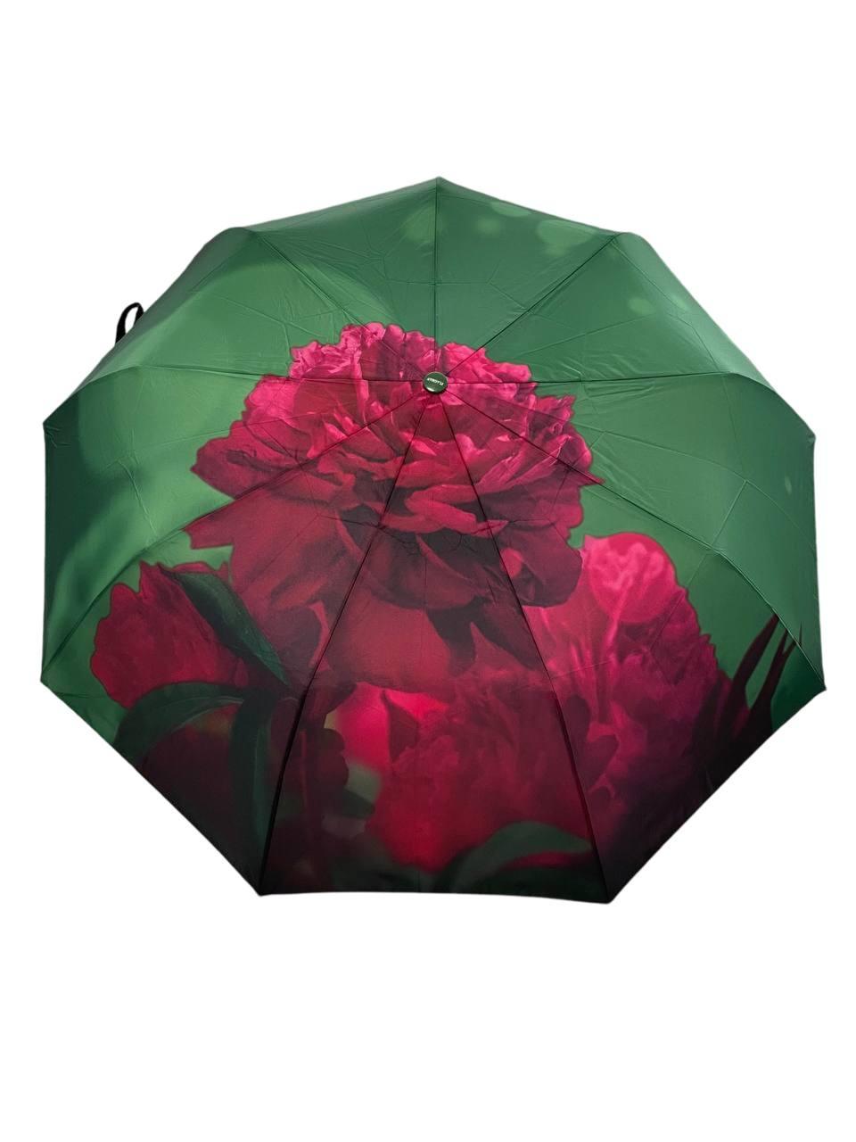 Парасолька автоматична жіноча Flagman з квітковим принтом 9 спиць антивітер Зелений (159/2)