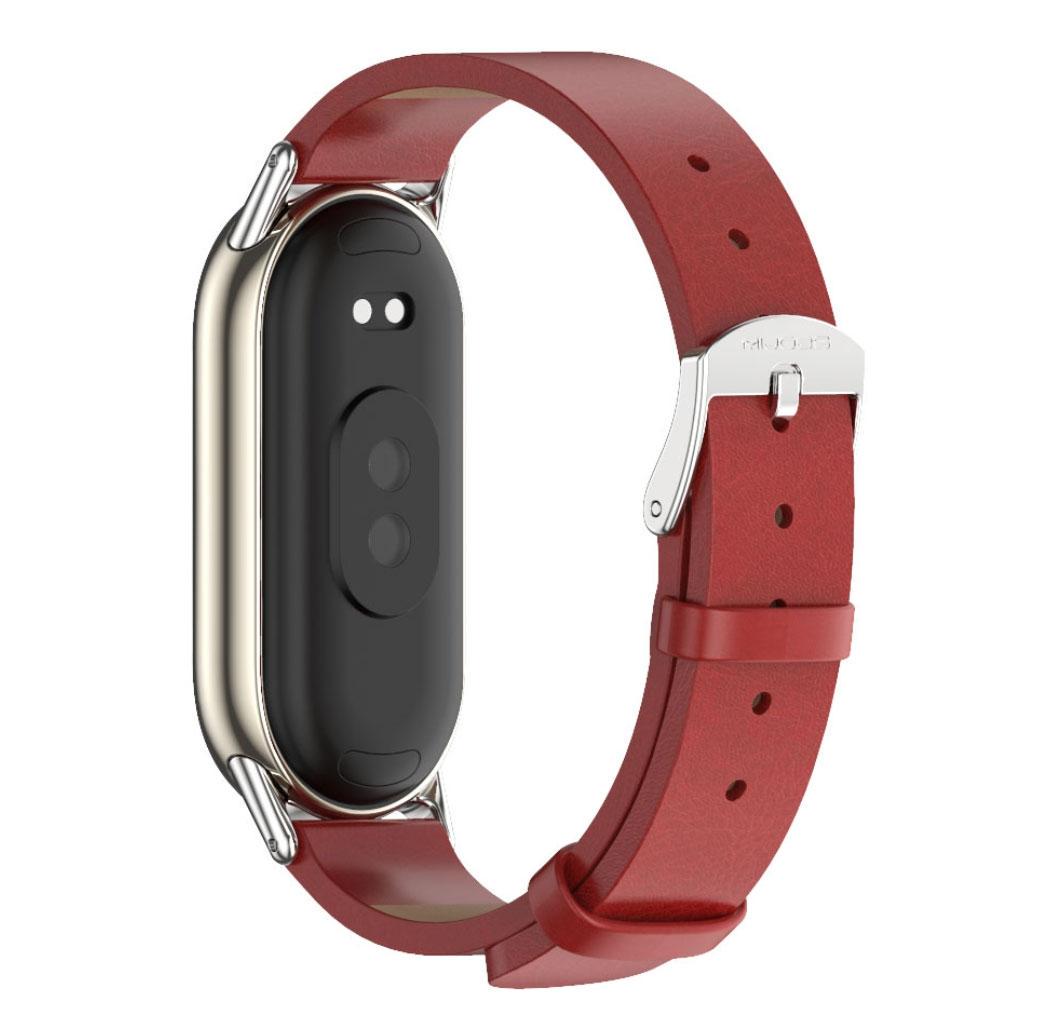 Кожаный ремешок Mijobs для фитнес браслета Xiaomi Mi Smart Band 8 Red/Silver (1926302162) - фото 3