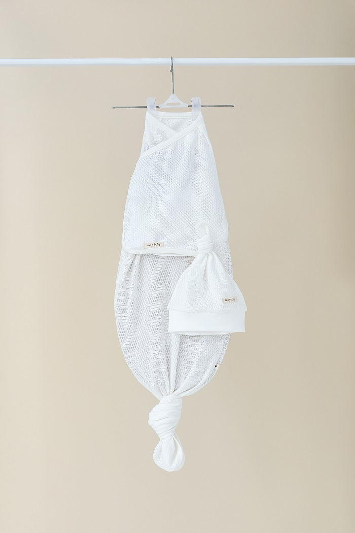 Пеленка-кокон детская с шапочкой Каспер летняя перфорированная универсальная на липучках 0-9 мес. 1 м Молочный (MG179)