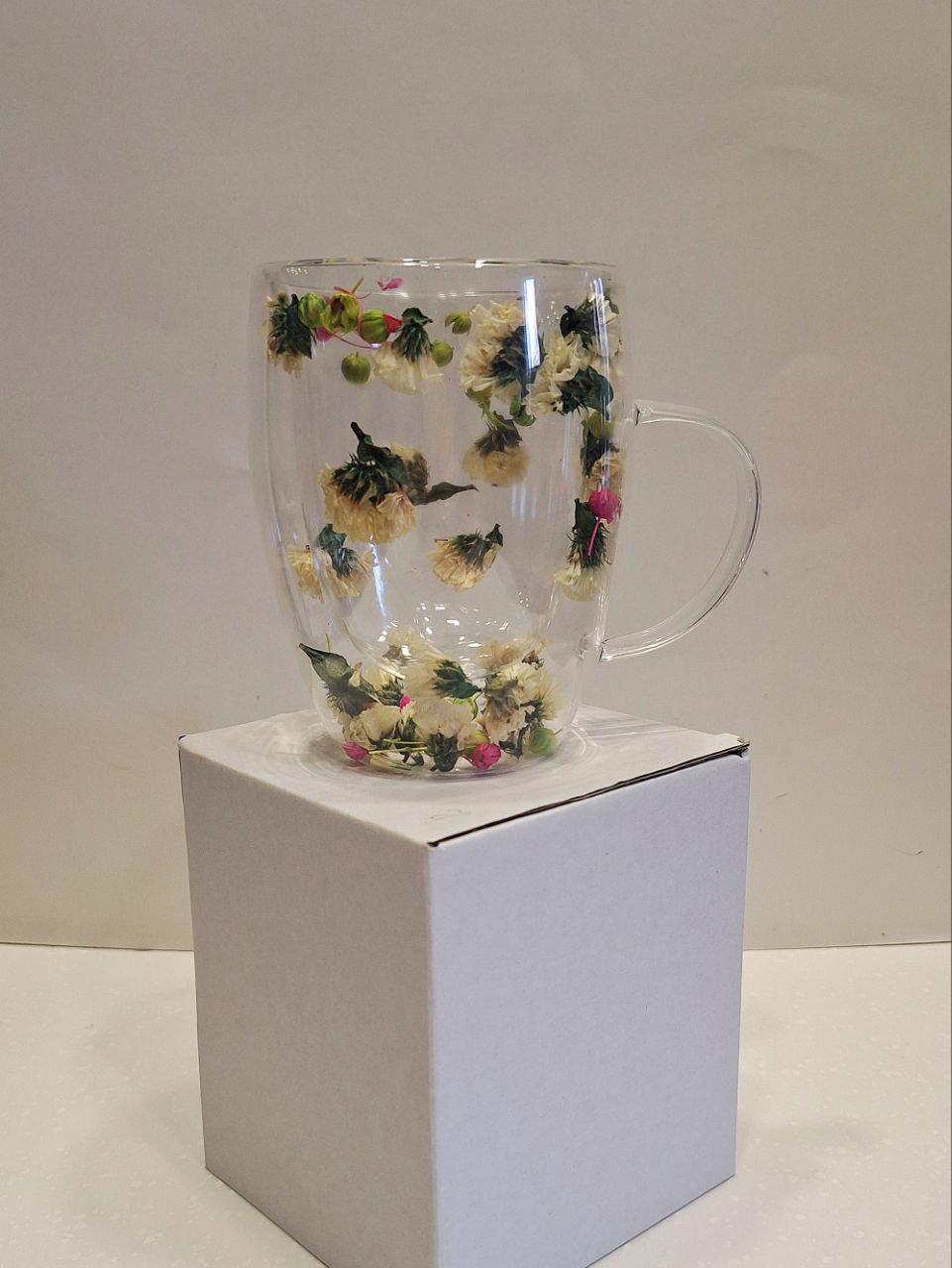 Кружка из двойного стекла Цветочное чудо-2 350 мл (2030)
