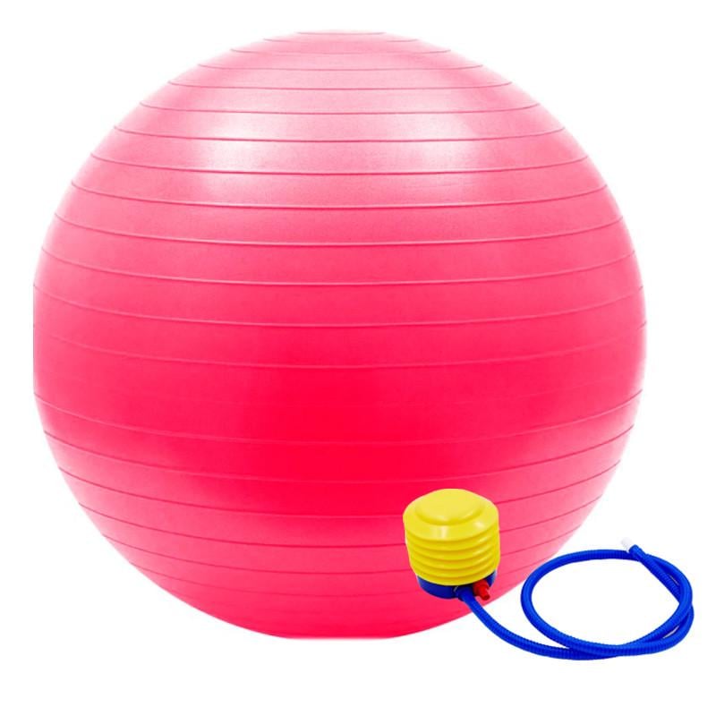 М'яч фітбол для пілатесу фітнесу та йоги Feel Fit з насосом 55 см Рожевий