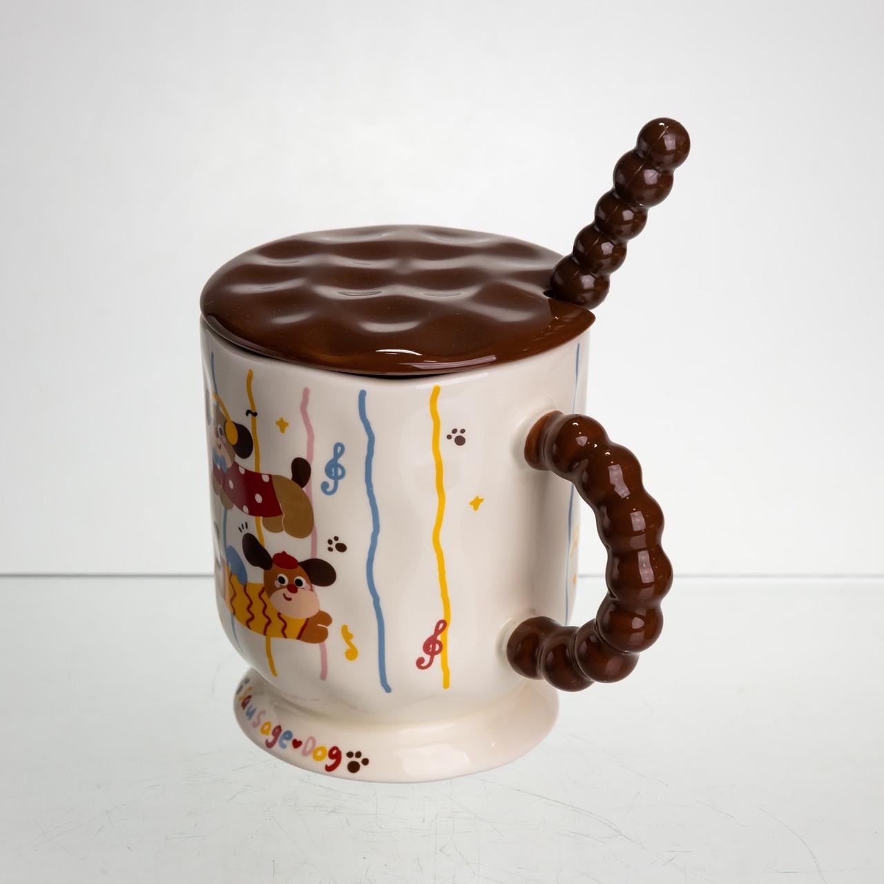 Чашка фарфоровая Light House Музыкальные таксы LG-30160-C MIX с ложкой и крышкой 400 мл