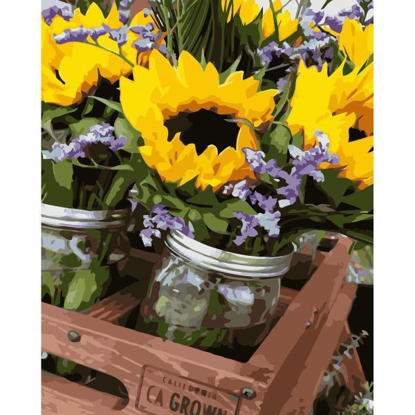 Картина по номерам Strateg Цветы Подсолнухи в банке 40х50 см в термопакете (VA-3423-mt)