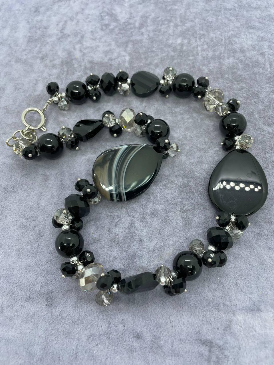 Бусы агат 45 см Черный (9820)