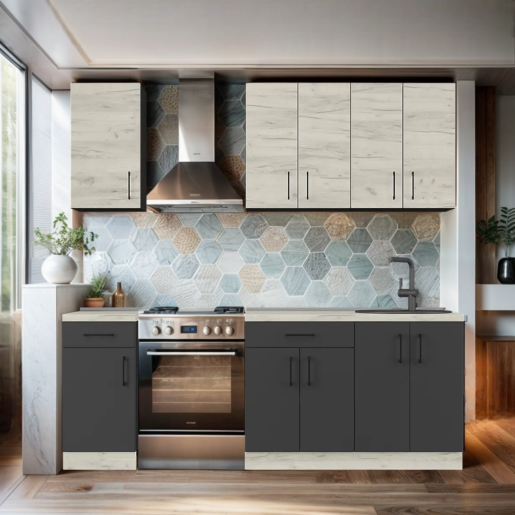 Кухня зі стільницею Tobi Sho Optima-К4 модульна 2,2 м Дуб Крафт Білий/Антрацитовий корпус Антрацитовий