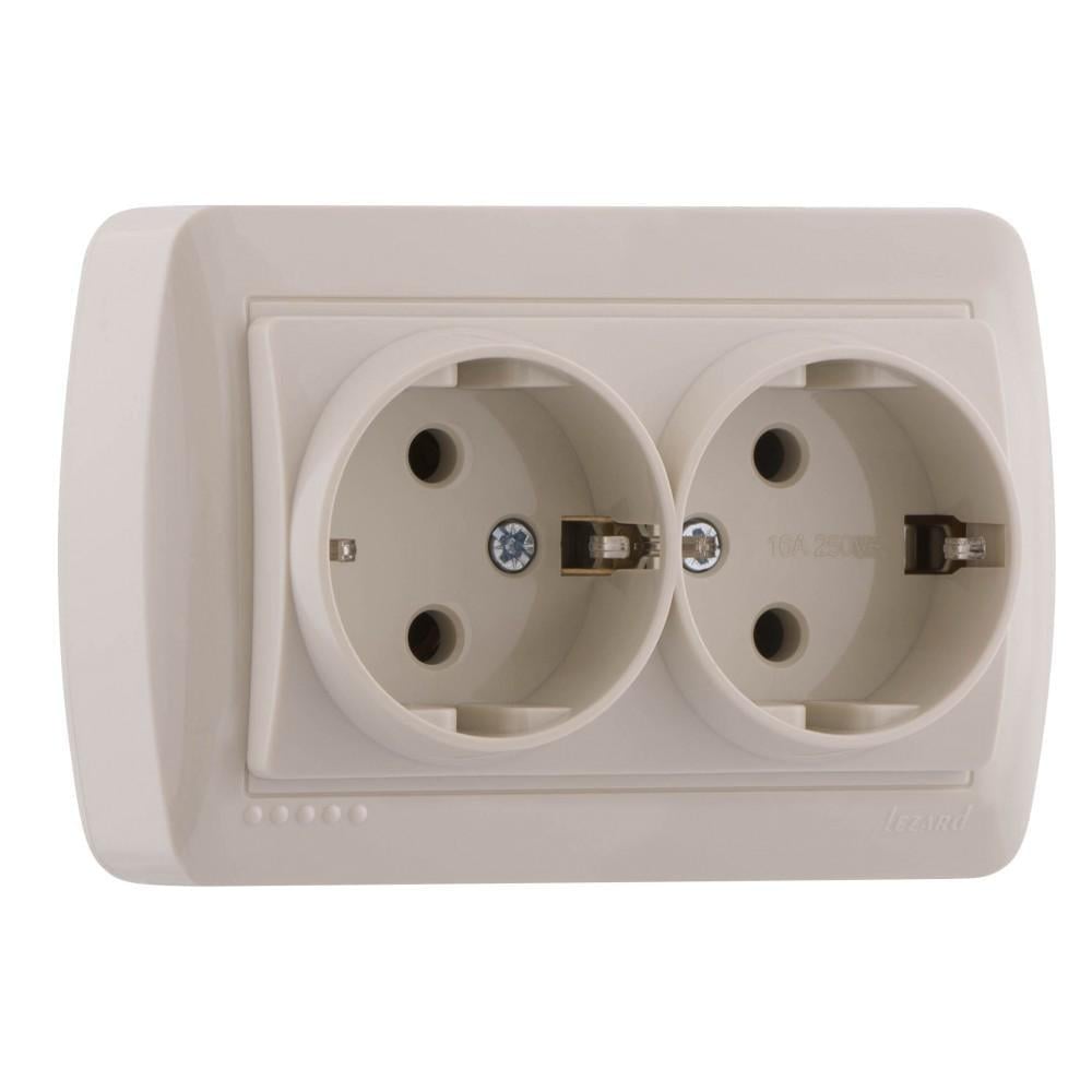 Розетка Lezard Demet 2-я с заземлением Кремовый (711-0300-127)
