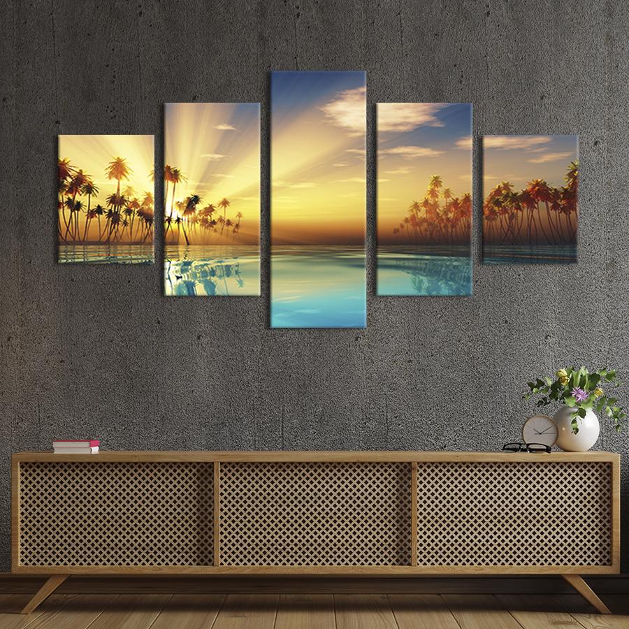 Модульная картина из 5 частей Пальмы в лучах утреннего солнца 162x80 см (423-52)