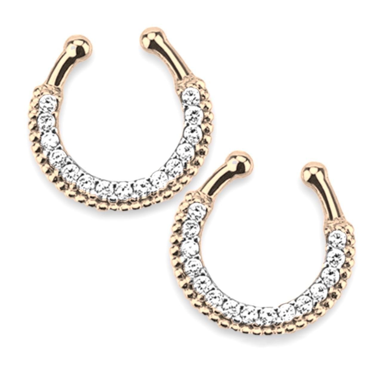 Септум обманка №8 сережка для пірсингу 15 страз 17х17 мм Ø 11 мм 1 шт. Золотий (ПС1108о49)