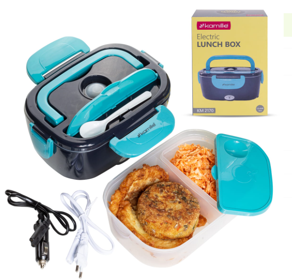 Ланч-бокс електричний Kamille Vizo із двома ємностями 1,5/0,45 л автомобільний Чорний/Блакитний (2170) - фото 4