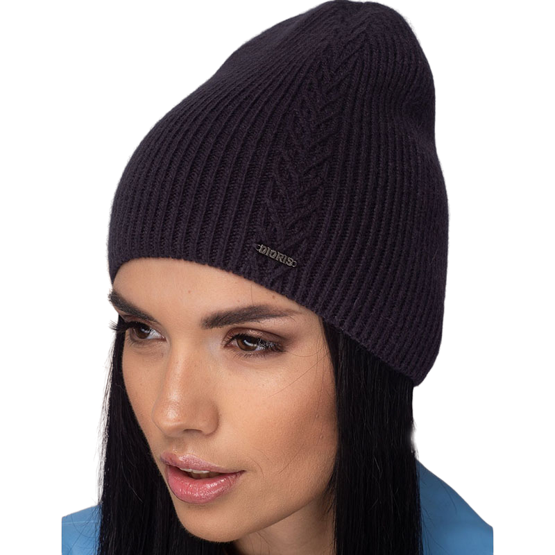 Шапка ангоровая женская Leks ЭЛЕГАНТ одинарная без отворота с красивой вязкой one size Антрацитовый