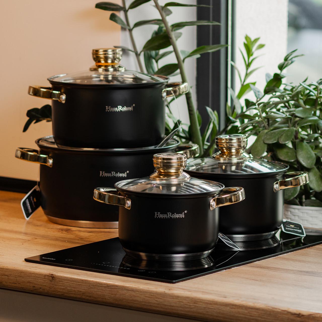 Набор кастрюль Haus Roland из нержавеющей стали 6,1/3,9/2,8/2,1 л Черный (HP33523) - фото 4 Набор кастрюль Haus Roland из нержавеющей стали 6,1/3,9/2,8/2,1 л Черный (HP33523) - фото 4