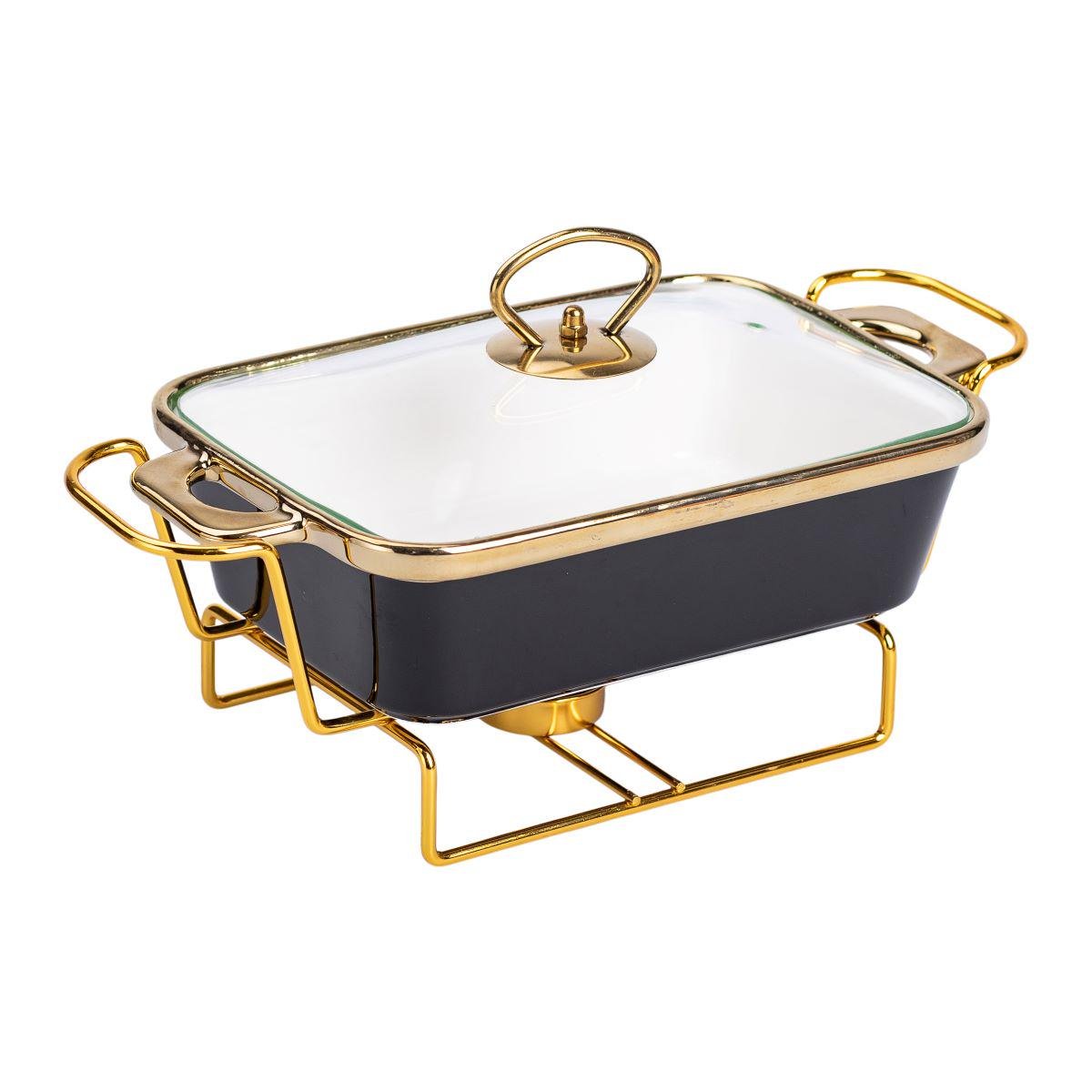 Мармит фарфоровый со стеклянной крышкой на металлической подставке 31х16х15,5 см 1 л Черный - фото 2 Мармит фарфоровый со стеклянной крышкой на металлической подставке 31х16х15,5 см 1 л Черный - фото 2