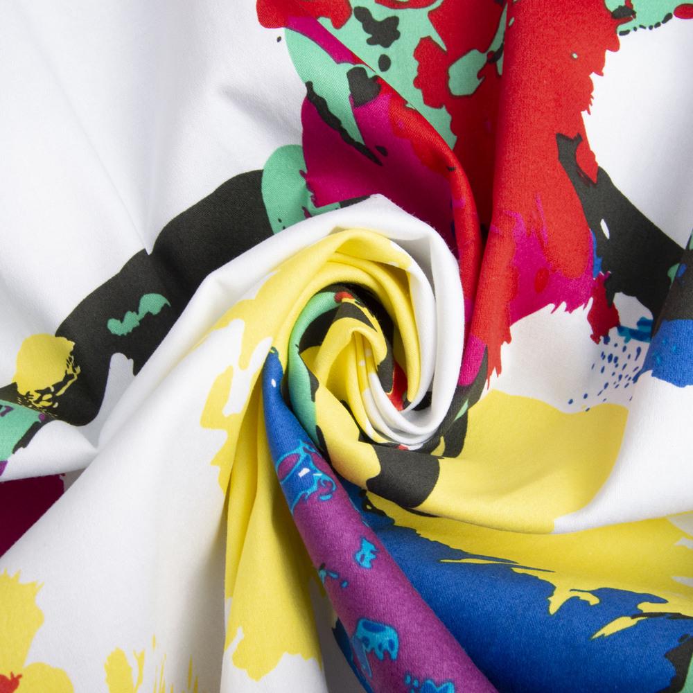 Ткань костюмная коттон цветок акварель Желтый/Синий (20846)