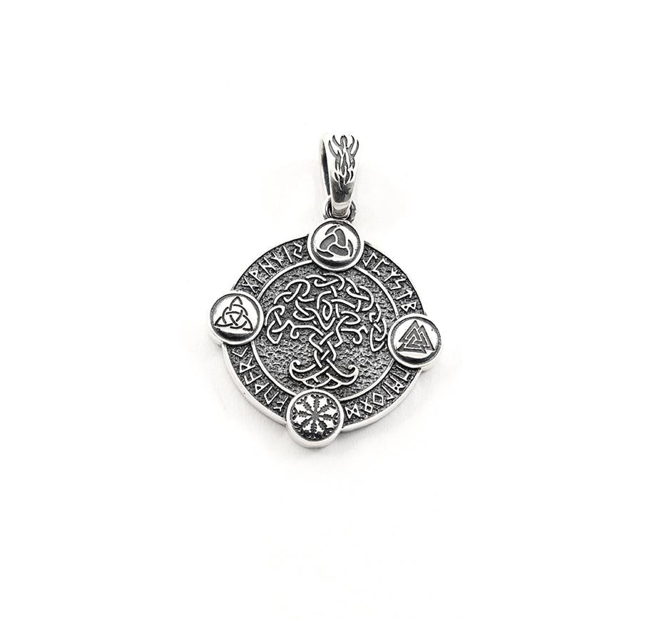 Кулон оберег Maxi Silver 9681 Дерево жизни и вегвизир в руническом круге (89681)