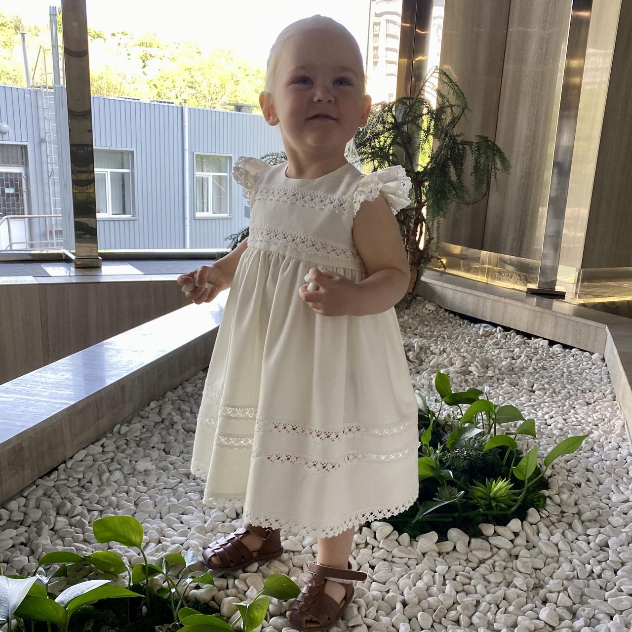 Платье для девочки Terry Fay Маричка Ivory льняное с кружевом на крестины праздник р. 62 (29015189)