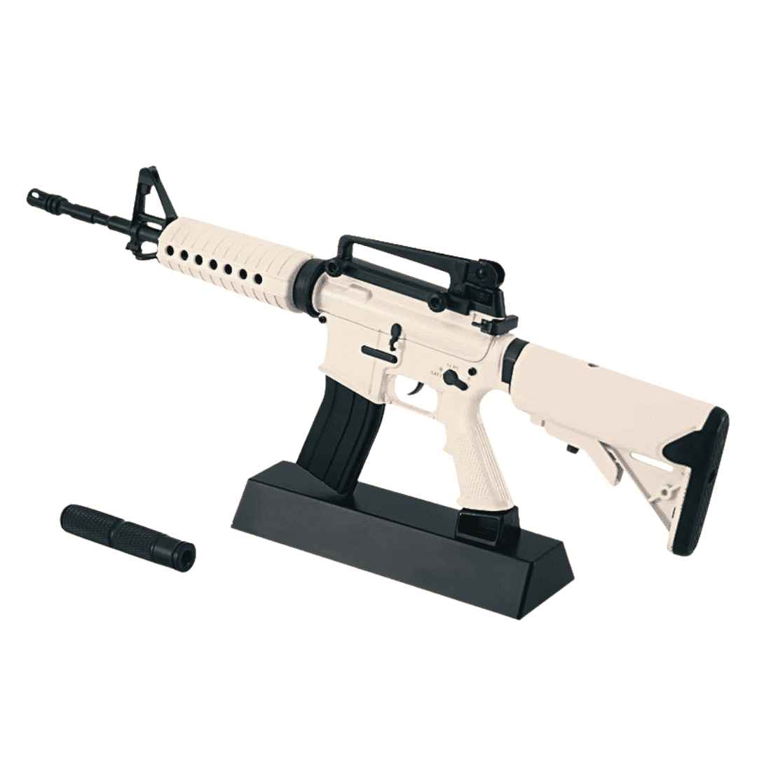 Винтовка сувенирная миниатюрная штурмовая Colt AR-18 масштаб 1:3 металлическая модель с подвижным затвором магазином глушителем и патронами 28 см Tan