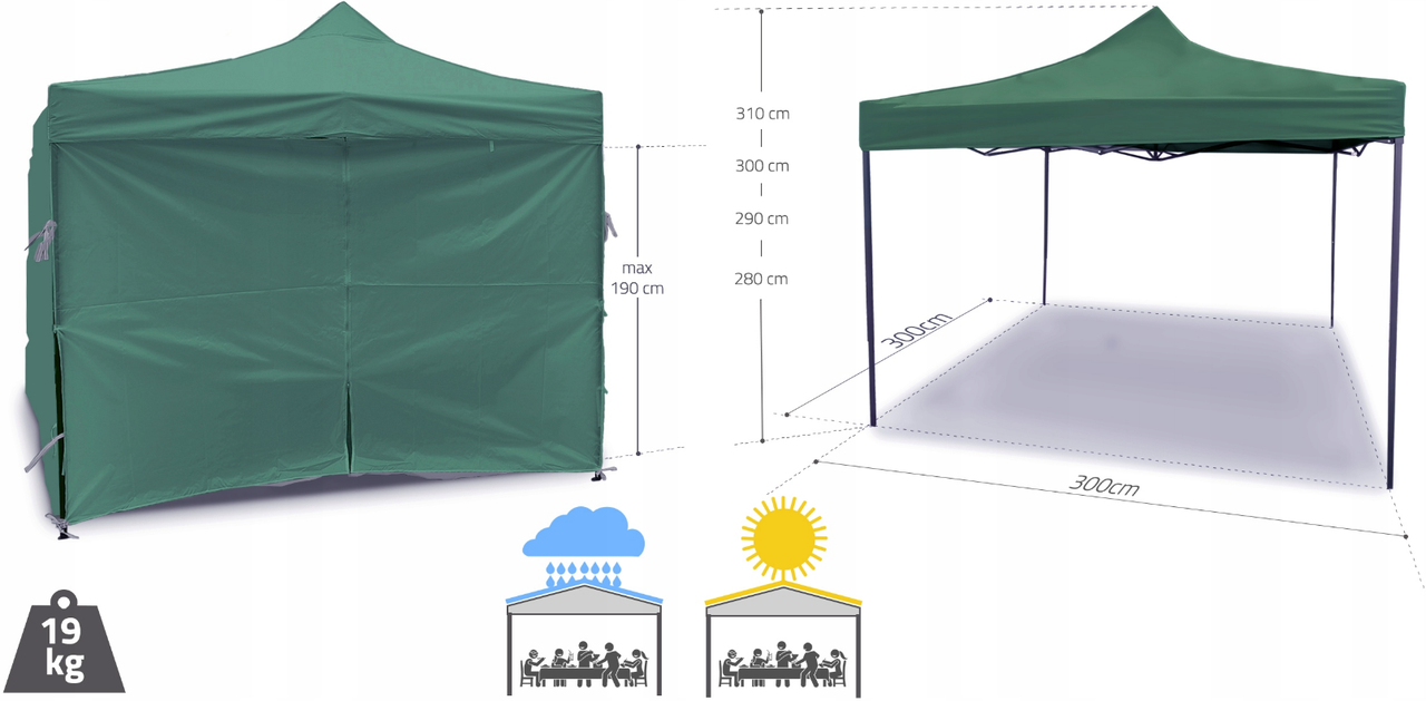 Павильон садовый Maltec 3х3 м 4 стены Зеленый (2237385647) - фото 2