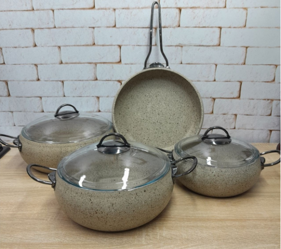 Набір каструль зі сковорідкою OMS з антипригарним покриттям 7 предметів (3051-sandy)