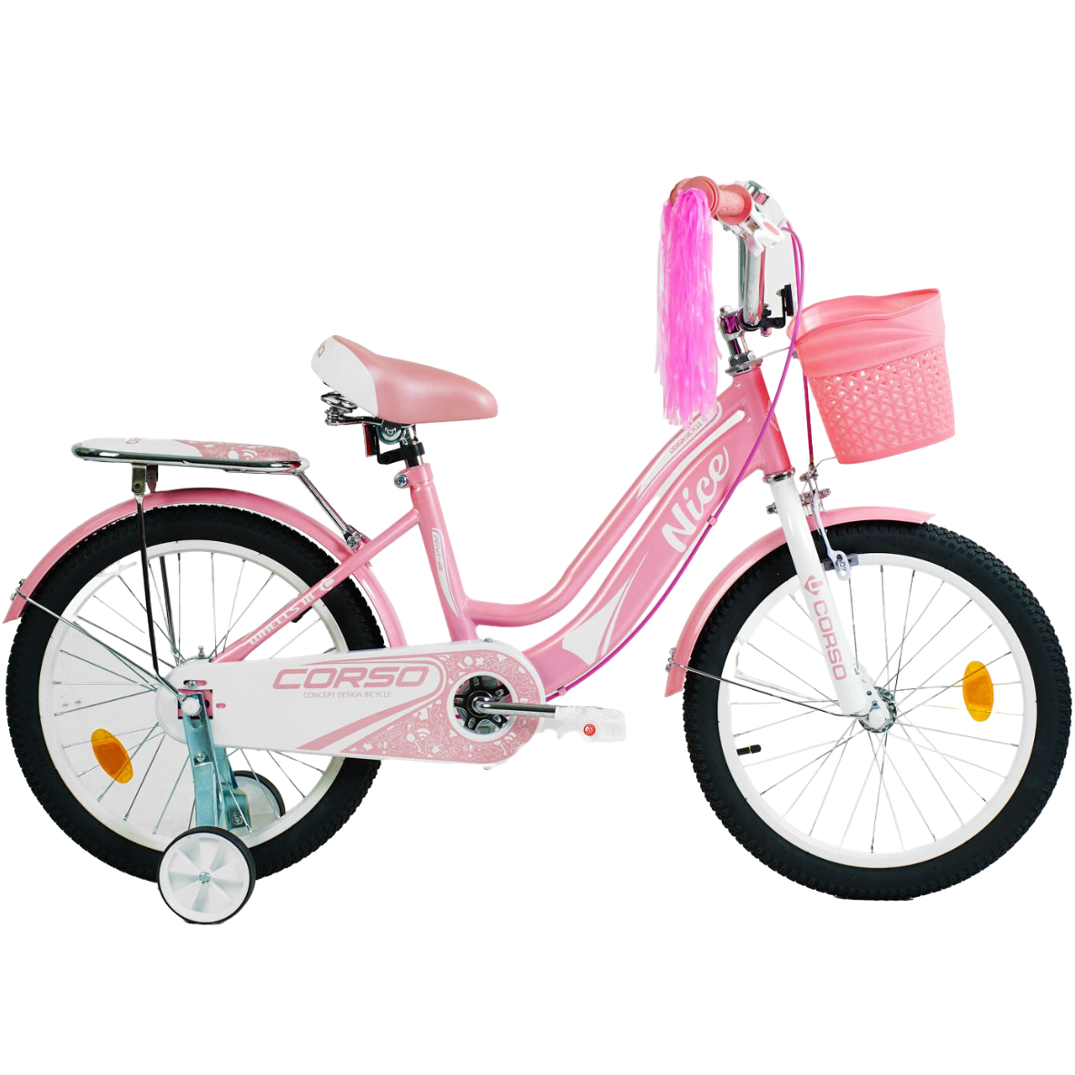 Детский велосипед Corso Nice 18" с дополнительными колесами Розовый (NC-18005)