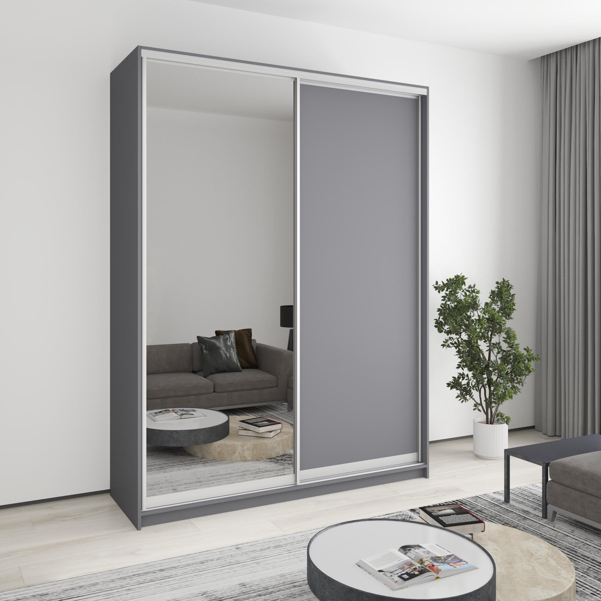 Шкаф-купе двухдверный MebelStar Комбо AL ДСП/зеркало 180x45x240 см Антрацит (MBS-4103)