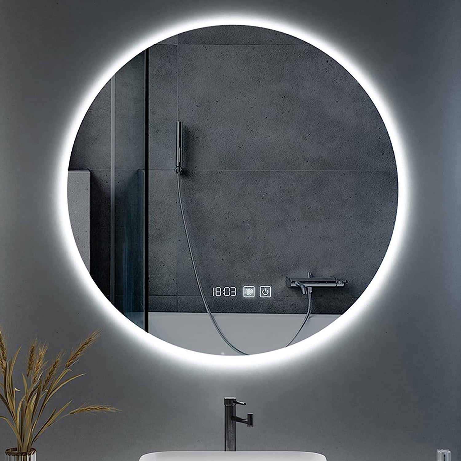 Зеркало Dim Dzerkal SERIA с LED-подсветкой/сенсорным управлением/подогревом/часами 60х60 см (13536)