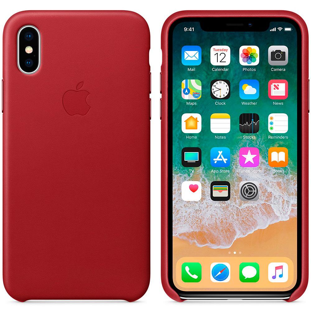 Кожаный чехол Apple Leather Case for iPhone X, PRODUCT RED (MQTE2) Оригинал