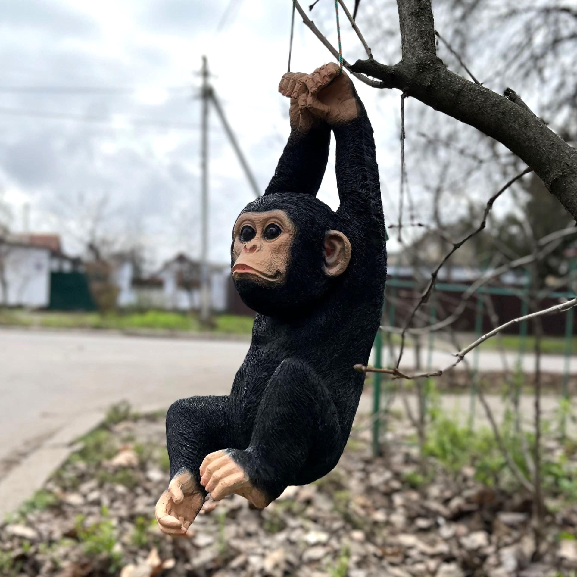 Садовая фигура Веселый шимпанзе на веревке 40x15x12 см Черный