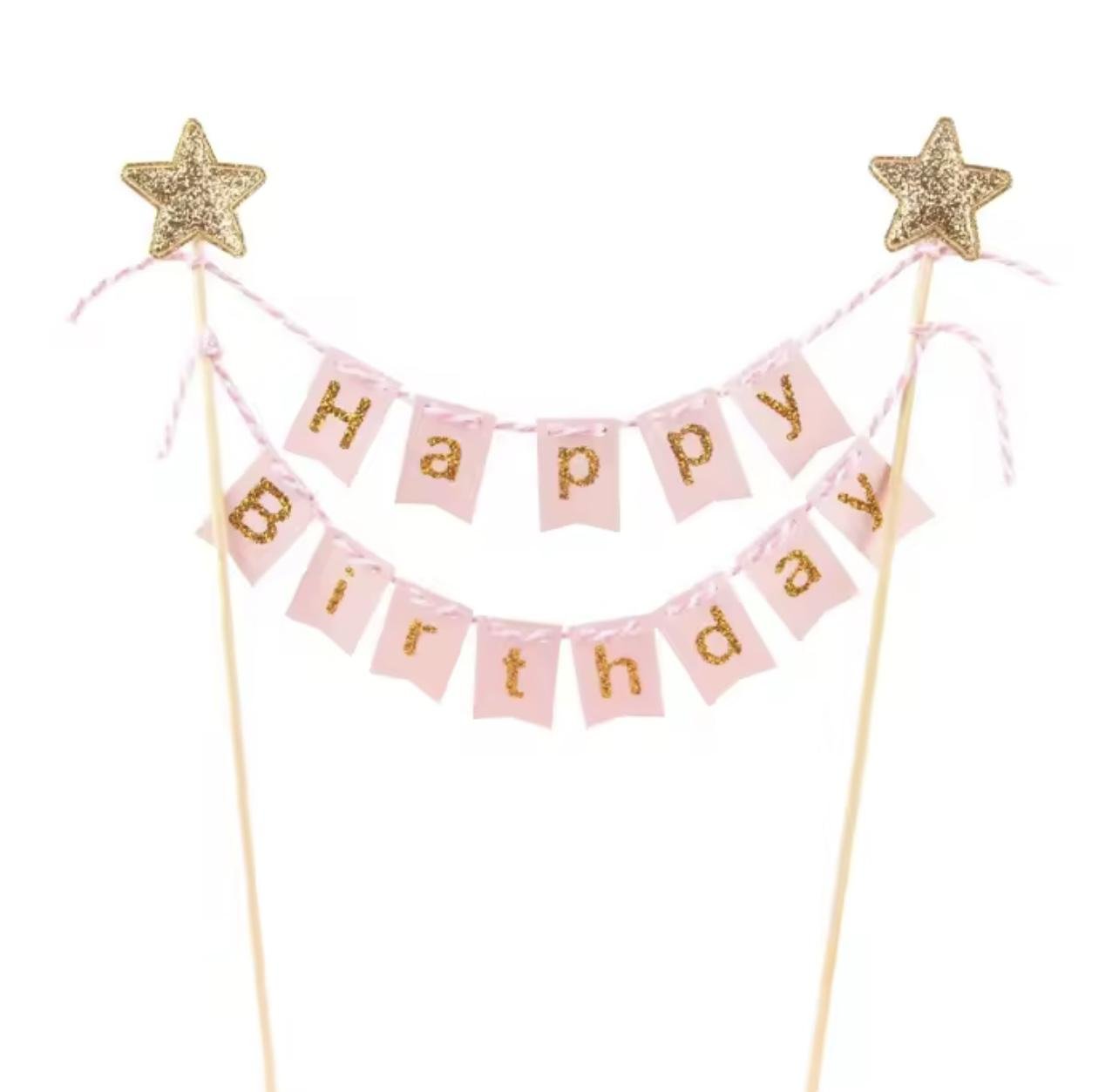 Топер в торт HAPPY BIRTHDAY рожевий прапорці (29017851) Топер в торт HAPPY BIRTHDAY рожевий прапорці (29017851)