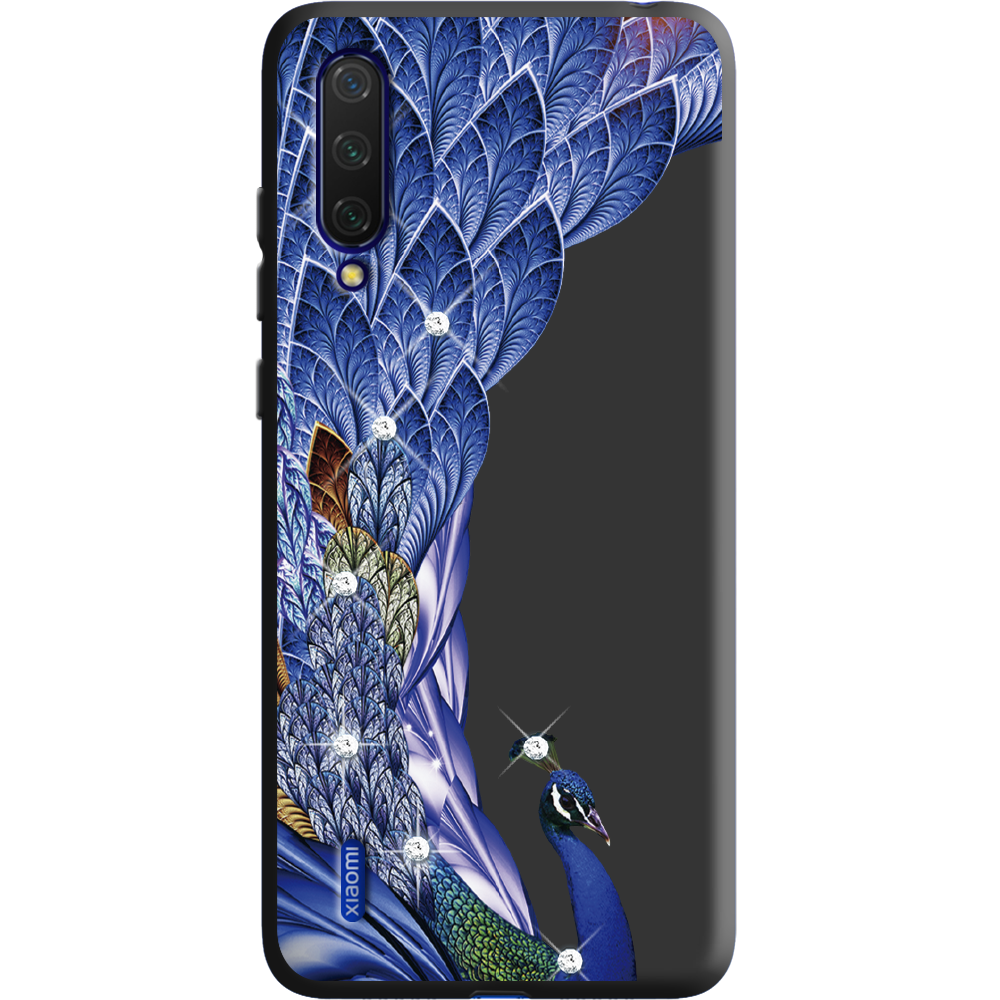 Чохол BoxFace Xiaomi Mi 9 Lite Павич зі стразами Чорний силікон (38311-rs7-38694)