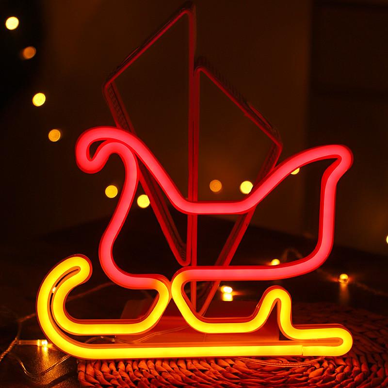 Світильник декоративний настінний неоновий Сани на батарейках/USB 18,8x25,5 см