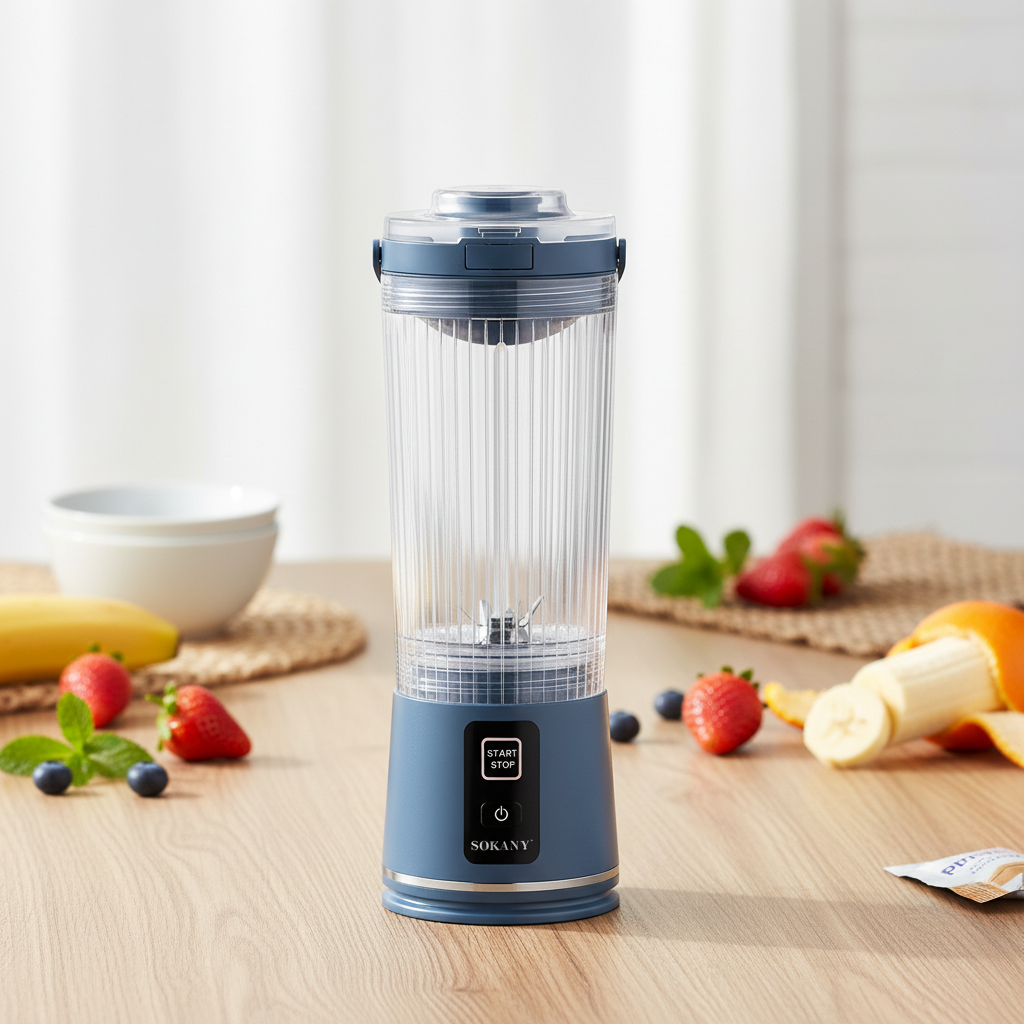 Блендер-шейкер для смузи и коктейлей 2в1 USB портативный 6 лезвий 500 мл Синий (SK-01023BL)