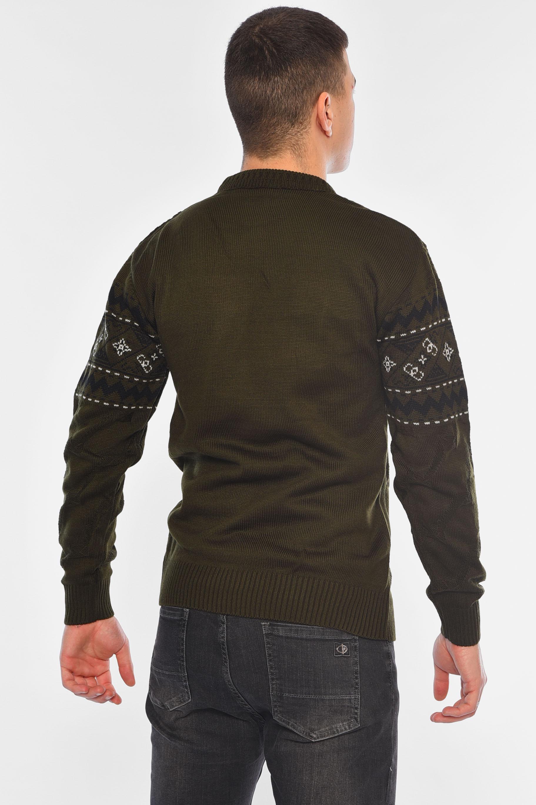 Светр чоловічий однотонний XL Темно-зелений (194513) - фото 3 Светр чоловічий однотонний XL Темно-зелений (194513) - фото 3