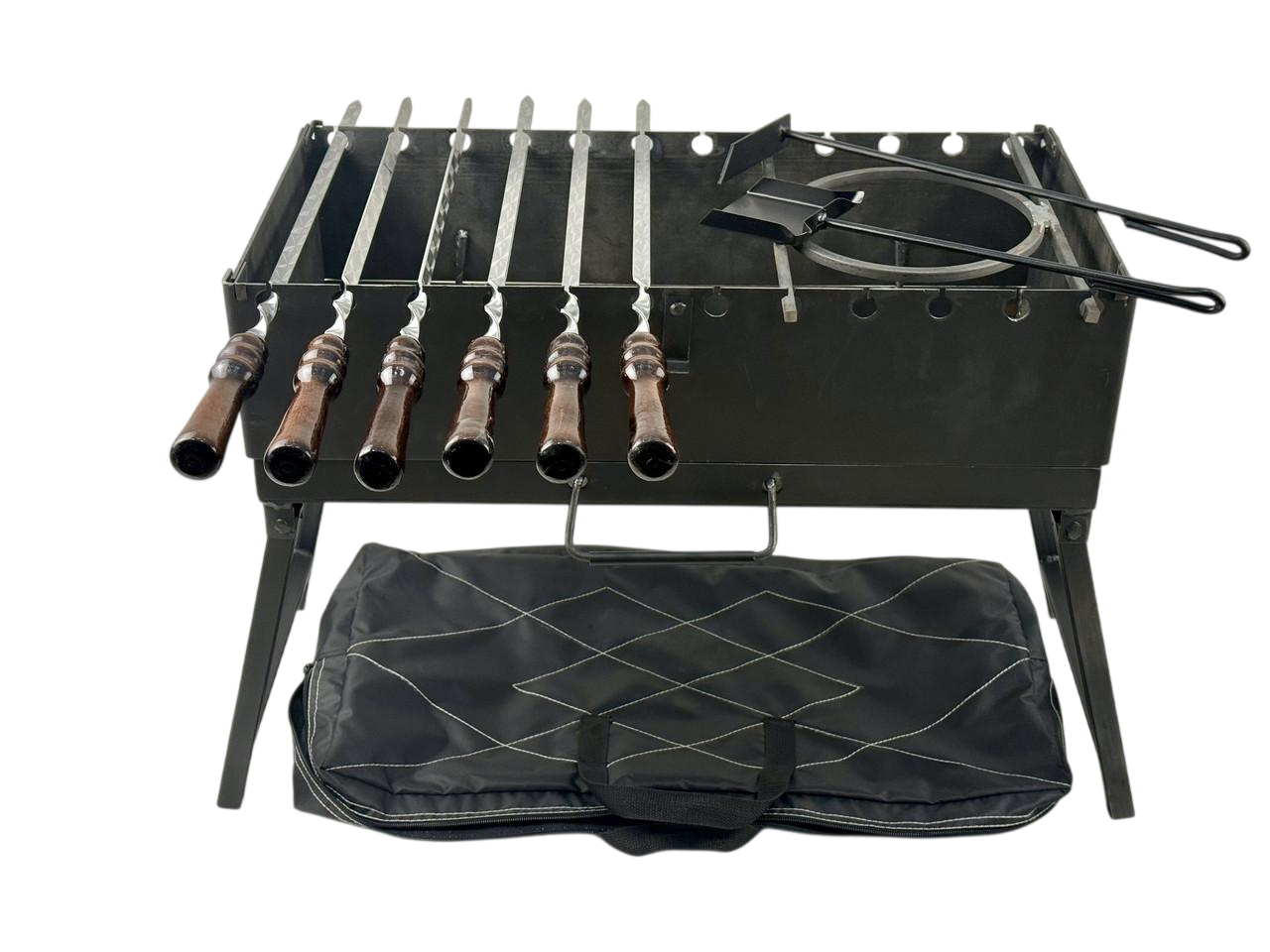 Мангал-валіза Grill Master з шампурами та підставкою під казан 3 мм 60х30 см Чорний (147-10-MG-5066)