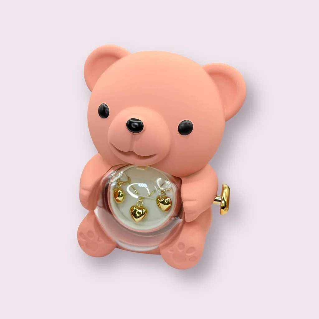 Шкатулка-медведь вращающийся с розой в колбе Персиковый (opt-105633)