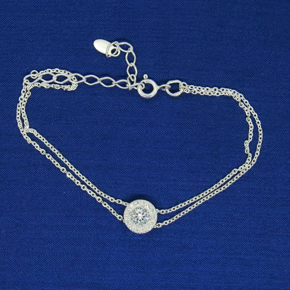 Срібний подвійний браслет Камінчик з фіанітами