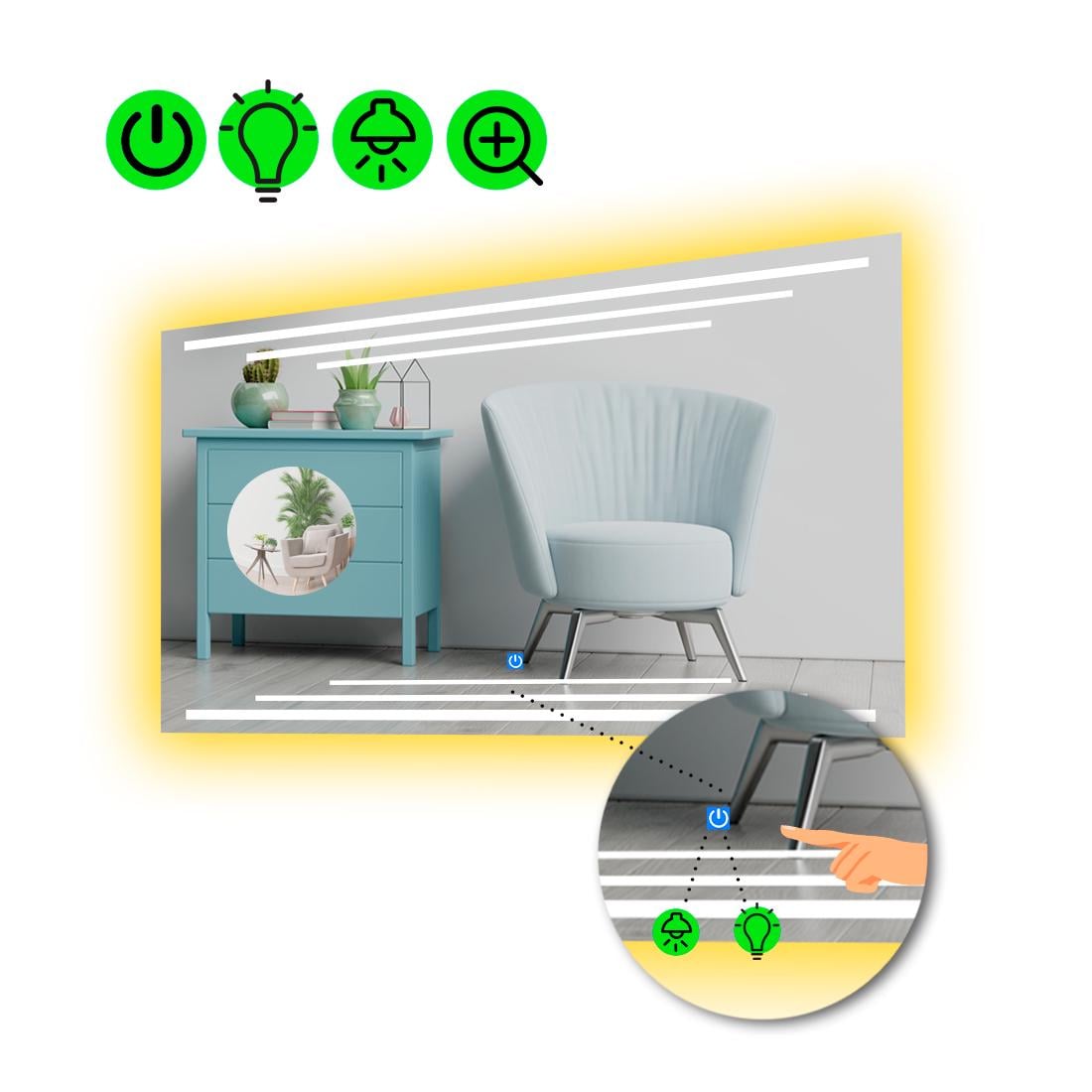 Зеркало с LED подсветкой Francisca с сенсором и увеличительной линзой без подсветки 100x70 см (8776275)