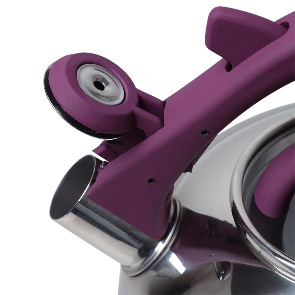 Чайник Kamille KM-0687A из нержавеющей стали со свистком и стеклянной крышкой 2,8 л Фиолетовый (29-84-0687AFL) - фото 5