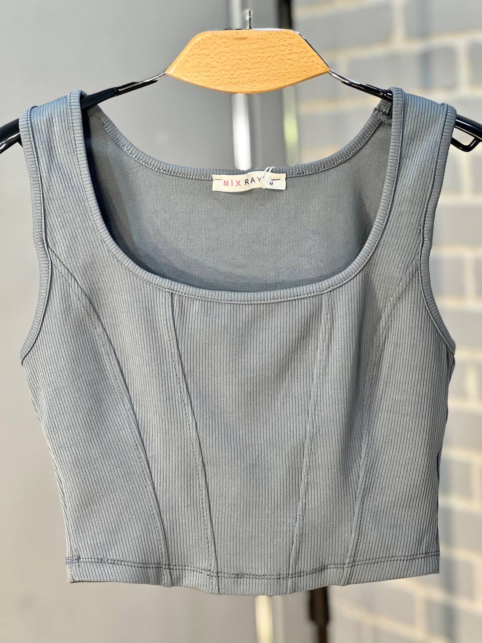 Майка женская MIX RAY 3990 корсетные швы топ короткая S Серый (2127) Майка женская MIX RAY 3990 корсетные швы топ короткая S Серый (2127)