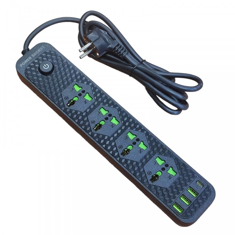 Фильтр сетевой J02 на 3usb+Type c 4 розетки 3000W 2 м Black