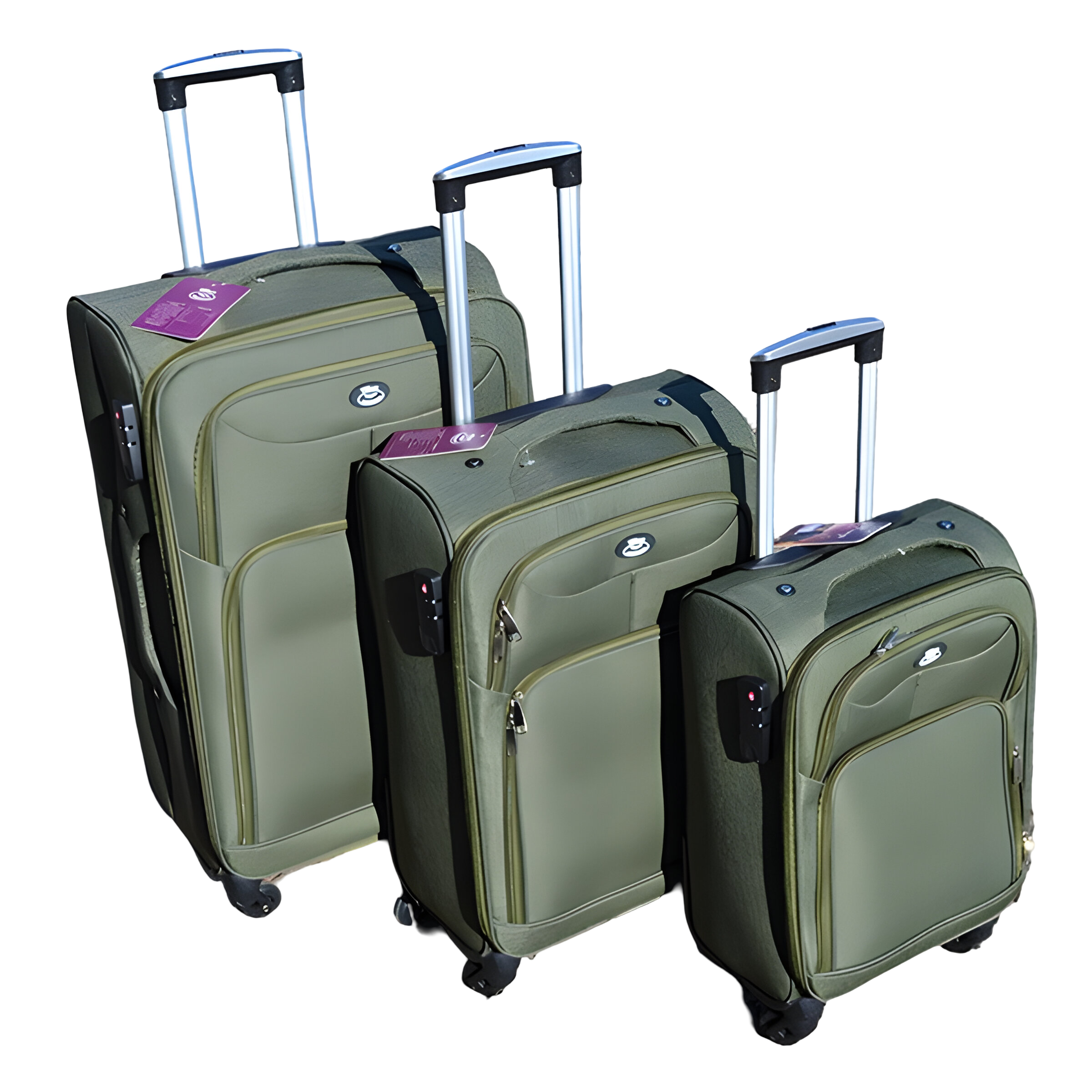 Набор чемоданов тканевых 3в1 Wings кодовым замком и телескопической ручкой Хаки (7109) - фото 1