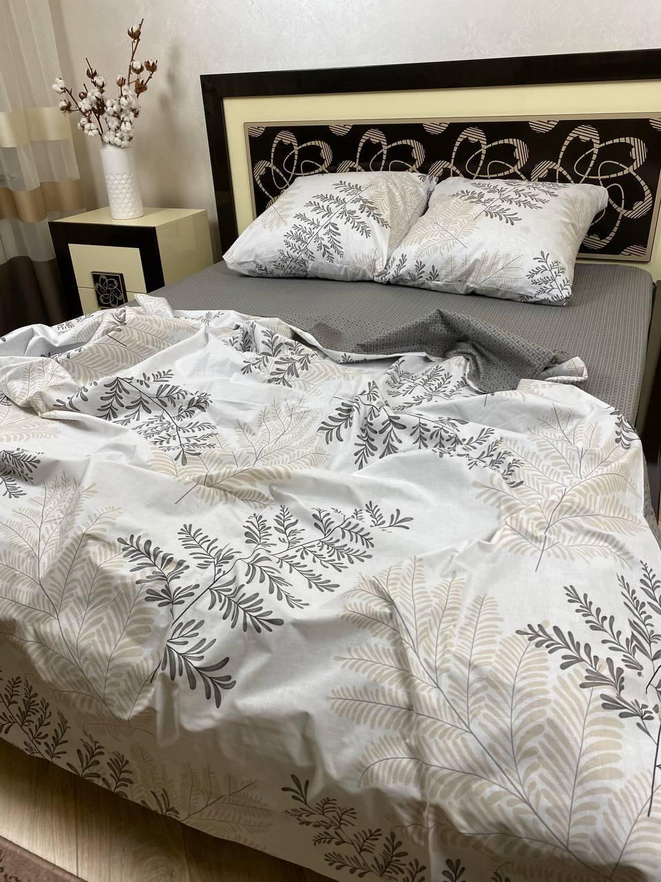 Комплект постельного белья двуспальный Адиантум хлопковый 180x220/70х70 см Серый (26643594)