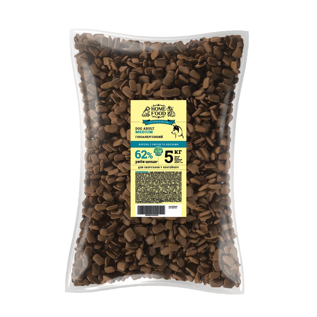 Корм HOME FOOD для дорослих собак середніх порід гіпоалергенний Форель з рисом 5 кг - фото 1 Корм HOME FOOD для дорослих собак середніх порід гіпоалергенний Форель з рисом 5 кг - фото 1