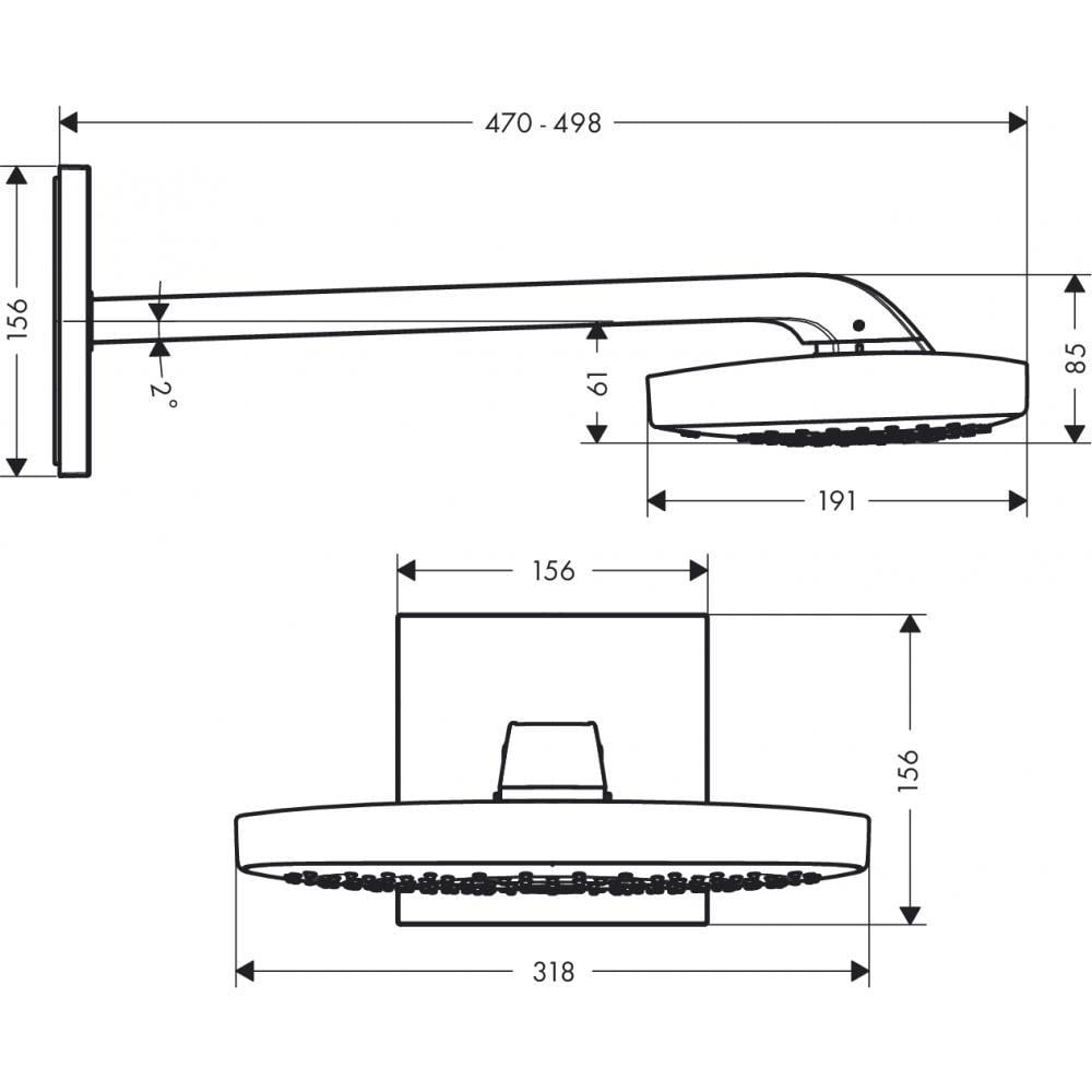 Верхний душ Hansgrohe Raindance Select E 26468400 318x191 мм с кронштейном Хром (94035) - фото 2